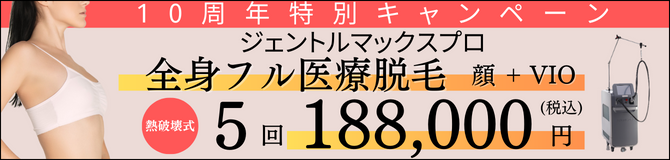熱破壊式　全身フル医療脱毛 5回 188,000円　ジェントルマックス　G Max キャンペーン