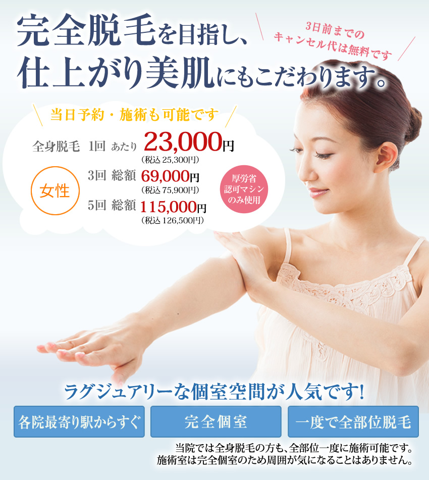 完全脱毛を目指し、仕上がり美肌にもこだわります